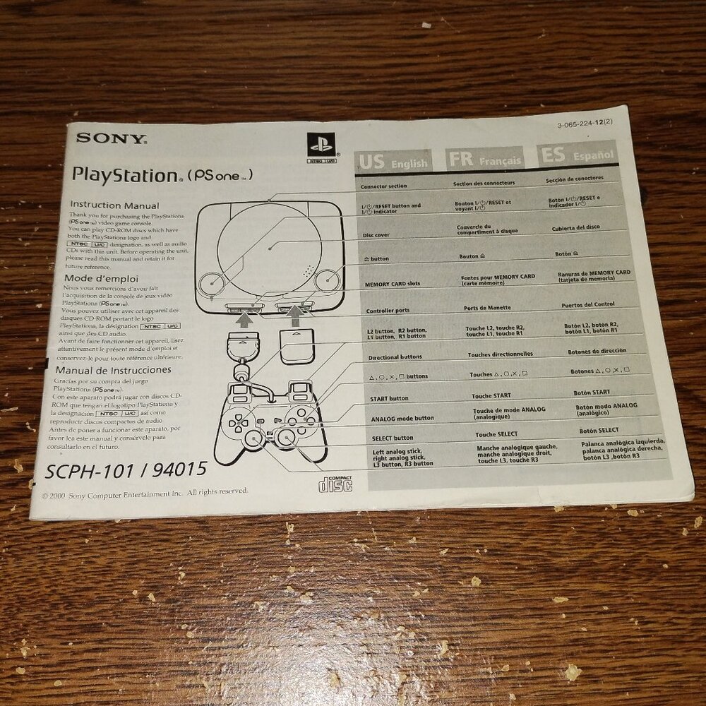 Playstation PSOne Console (Model SCPH-101 / 94015) Instruction Manual
